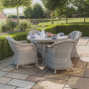 Oxford Heritage 4 Seat Round Rattan Dining Set - Ceramic Glass