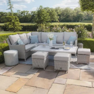 Oxford Rattan Corner Dining Set with Ice Bucket & Rising Table - Ceramic Glass