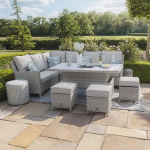 Alternative view of Oxford Rattan Corner Dining Set with Ice Bucket & Rising Table - Ceramic Glass
