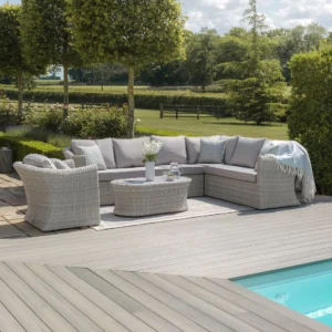 Oxford Large Rattan Corner Sofa Set with Armchair - Ceramic Glass