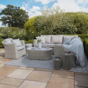 Oxford Small Rattan Corner Sofa Set with Armchair - Ceramic Glass