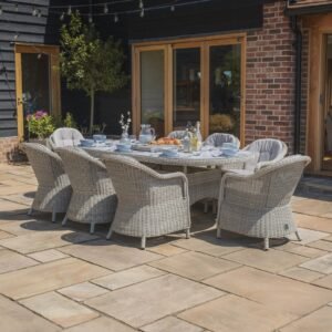 Alternative view of Oxford 8 Seat Oval Dining Set with Heritage Dining Chairs & Woven Lazy Susan - Ceramic Glass