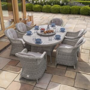 Oxford 6 Seat Oval Dining Set with Heritage Dining Chairs & Woven Lazy Susan - Ceramic Glass