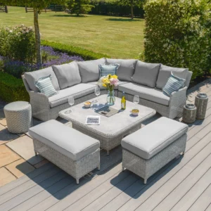 Alternative view of Oxford Royal Rattan Corner Dining Sofa Set with Ice Bucket & Rising Table - Ceramic Glass