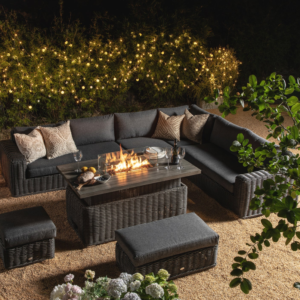 Alternative view of Bellagio Round Wicker Large Corner Casual Dining Set with Fire Pit