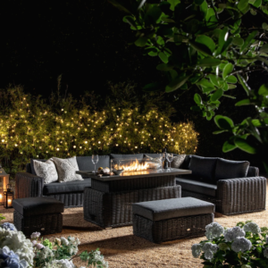 Bellagio Round Wicker Large Corner Casual Dining Set with Fire Pit